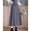 Chic Gray Pleated Skirt High Waist Slimming Midi Length Elegant Long Skirt for Ladies