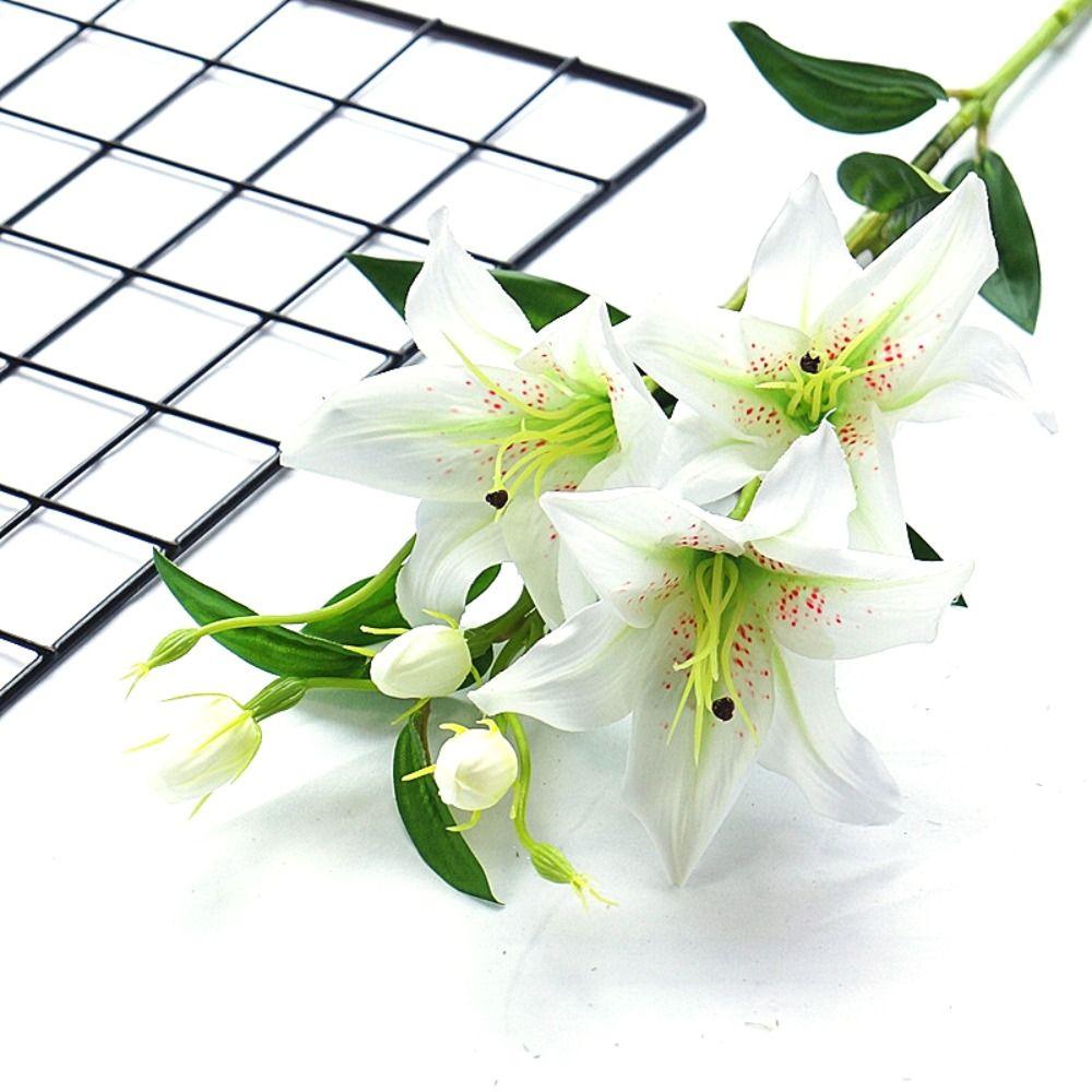 Garden 6 Heads Floral Real Looking Wedding Artificial Flower Faux Lilies Bouquet Branch Fake Plant