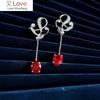 Luxury 100 %925 Sterling Silver Drop Earrings For Women Sparkling 7 *9mm Red Diamond Female Earrings Fine Jewelry Earrings Gifts