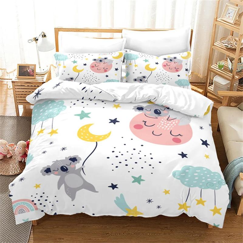 Cartoon Koala Duvet Cover Microfiber Cute Animal Print Queen King Size for Boys Girls Kids Room Decor