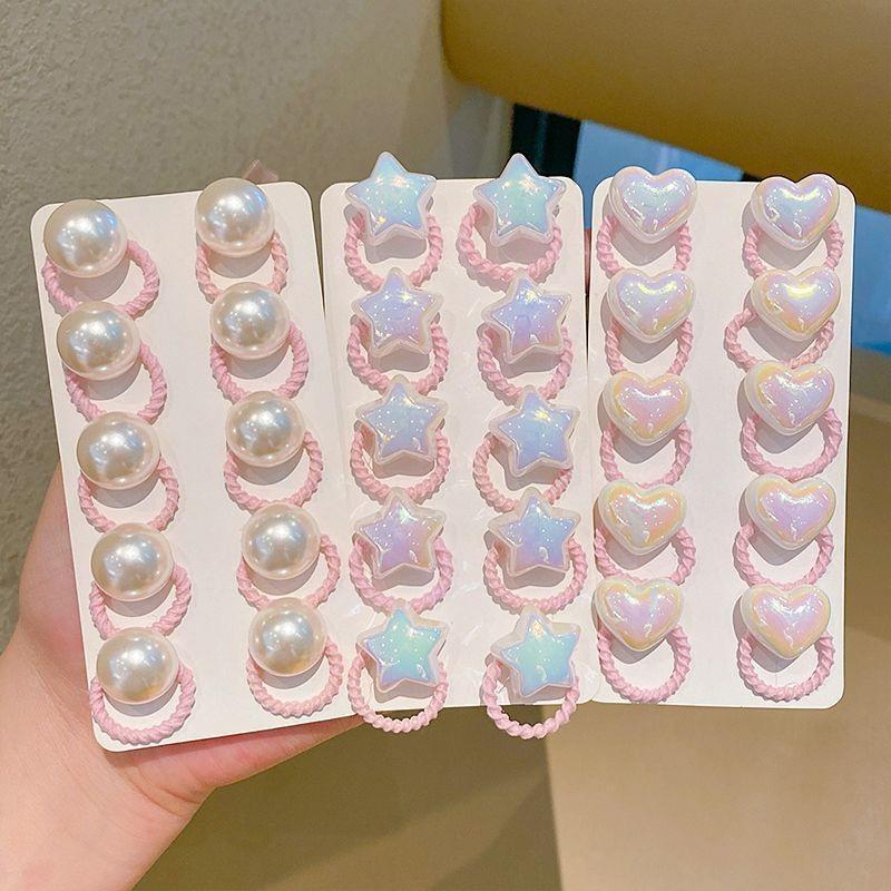 10/30pcs Cute Baby Girl Hair Circle Pearl Love Heart Star Hair Ties High Elasticity Durable Rubber Band Kids Hair Ropes Headwear