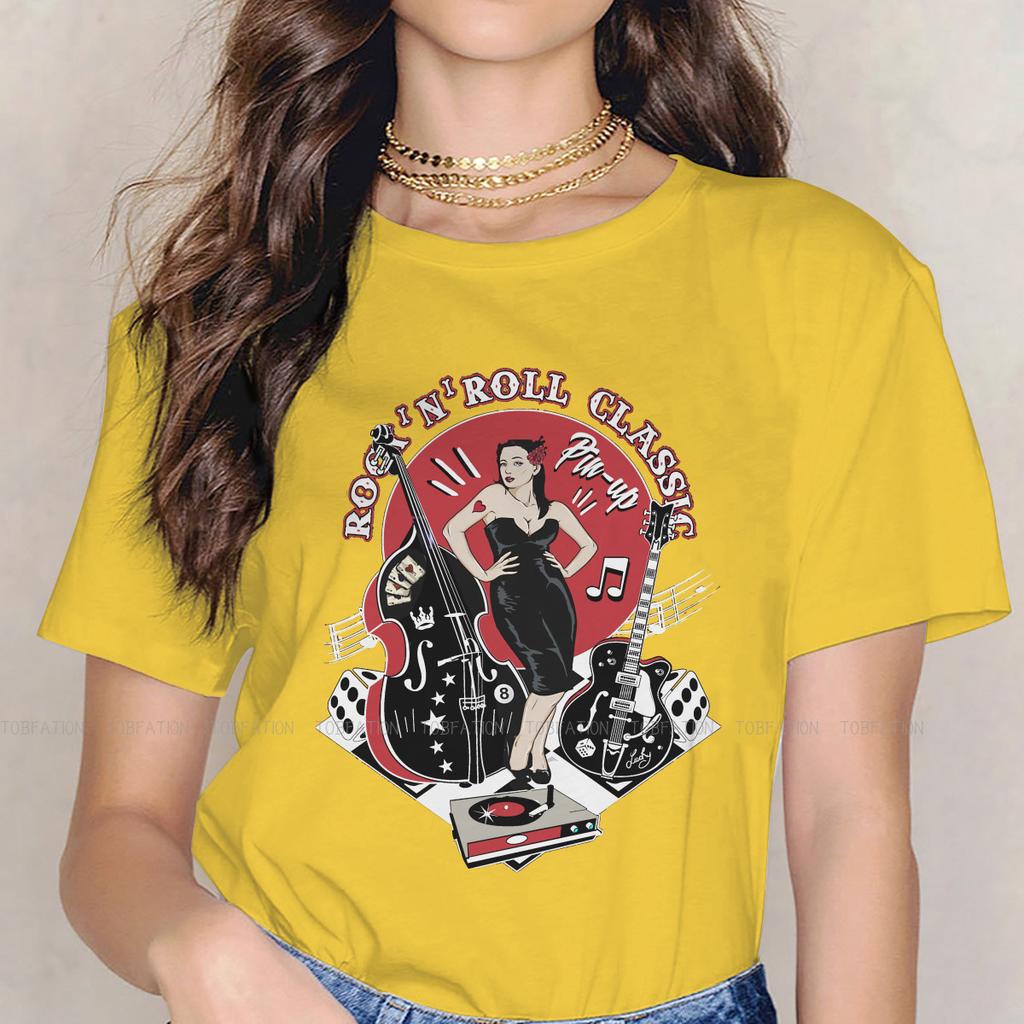 Rockabilly Vintage Rock Roll Music Sock Hop Womens T Shirt Pin Up Girl Model Girls Tees Kawaii Tops Tshirt Oversized Hipster