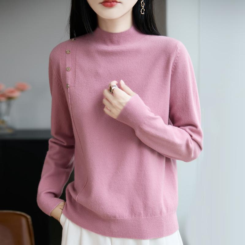 DAFIFY Women's Fashion Casual Fall Winter Solid Color Print Long Sleeve Half Turtleneck Sweaters