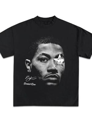 Графическая футболка D Rose Y2K Винтажная Баскетбольная Рэп Премиум Тяжелый Хлопок Модная Футболка Свитшот с Круглым Вырезом и Короткой Рукавой