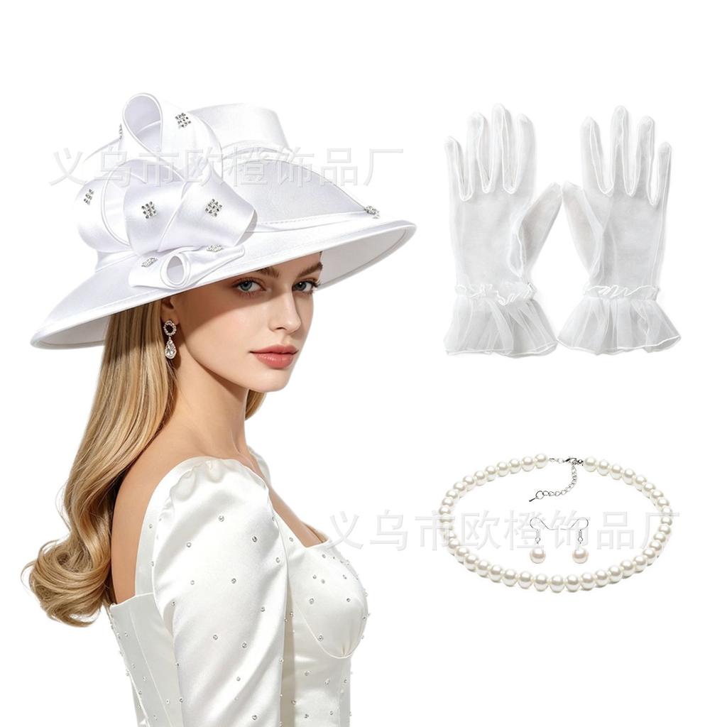 European and American church hat satin diamond top hat Kentucky derby hat wedding party decorative hat set