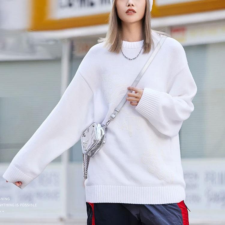 Li Ning однотонный повседневный свитер с круглым вырезом женский свитер белый AMBR062-1