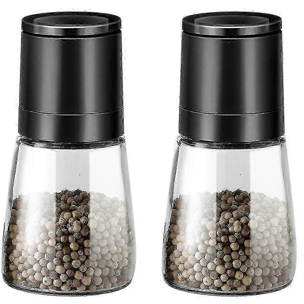 Salt And Pepper Grinder Set Of 2, Refillable Ceramic Grinder with Adjustable Coarseness, Glass Body, Freshness Locking Lid
