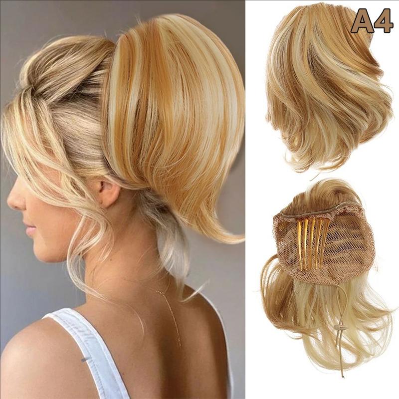 Синтетический небрежный пучок Женский прямой короткий высокий хвост накладка Синтетический прямой зажим-краб Шиньон Натуральные накладные волосы