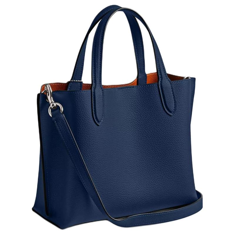Coach Сумка-тоут Willow 24 с логотипом бренда, застежкой-молнией, текстурированной кожей, сумка-шоппер, сумка через плечо, средняя, женская, темно-синяя