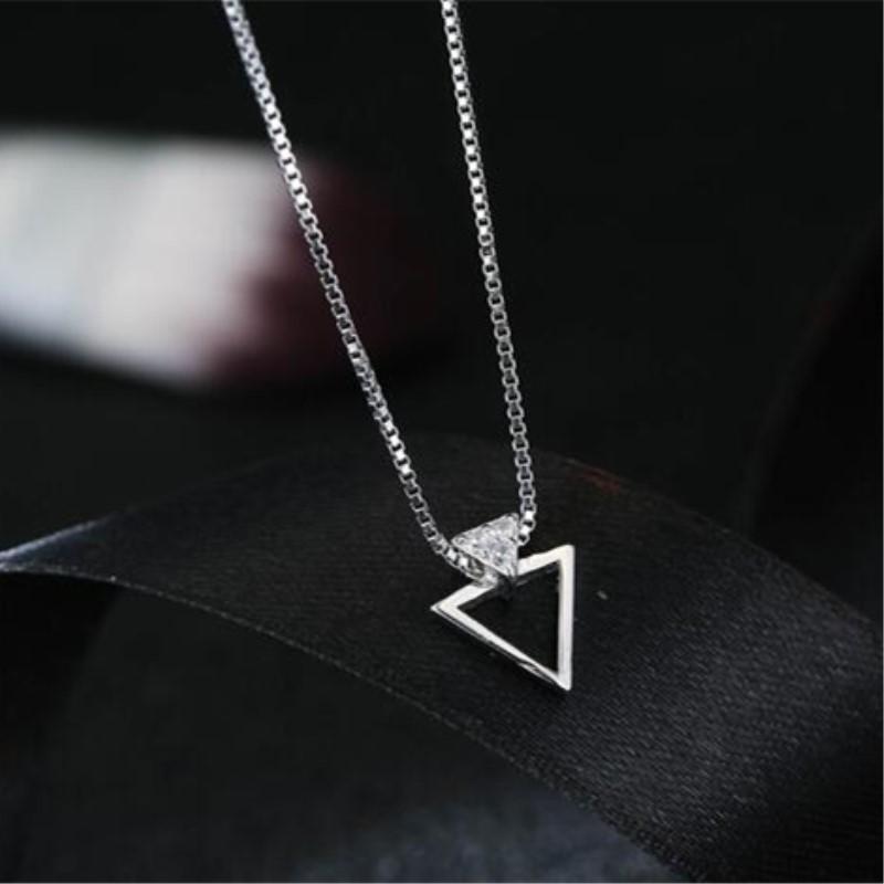 Creative Geometric Personality Fashion 925 Sterling Silver Jewelry Triangle Crystal Clavicle Chain Pendant Necklaces HZX150