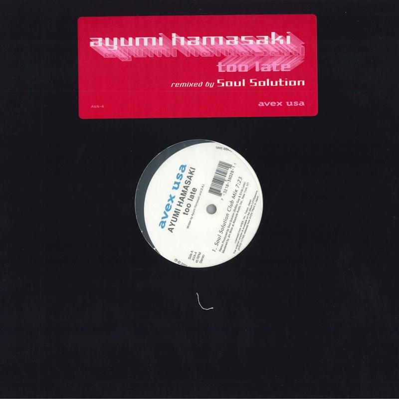 12-дюймовая пластинка AYUMI HAMASAKI Too Late Club Mix Dub Remixed AVA4 AVEX USA 2001 US Japanese PopRock Б/у
