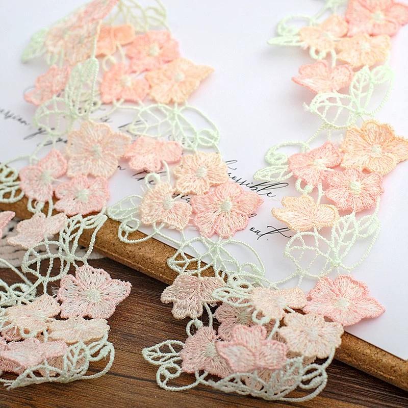 1Yard Purple Yellow Pink Floral Fabric Embroidery Lace Trim Hollow-Out Ribbon Dress Skirt DIY Decoration Material 4.5cm Wide