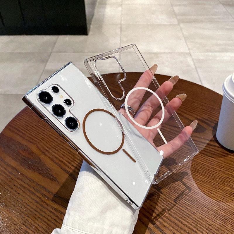 Подходит для Samsung S25 Ультратонкий Магнитный Чехол для Мобильного Телефона S24FE Макарон S23 Ультратонкий Прозрачный ПК Защитный Чехол