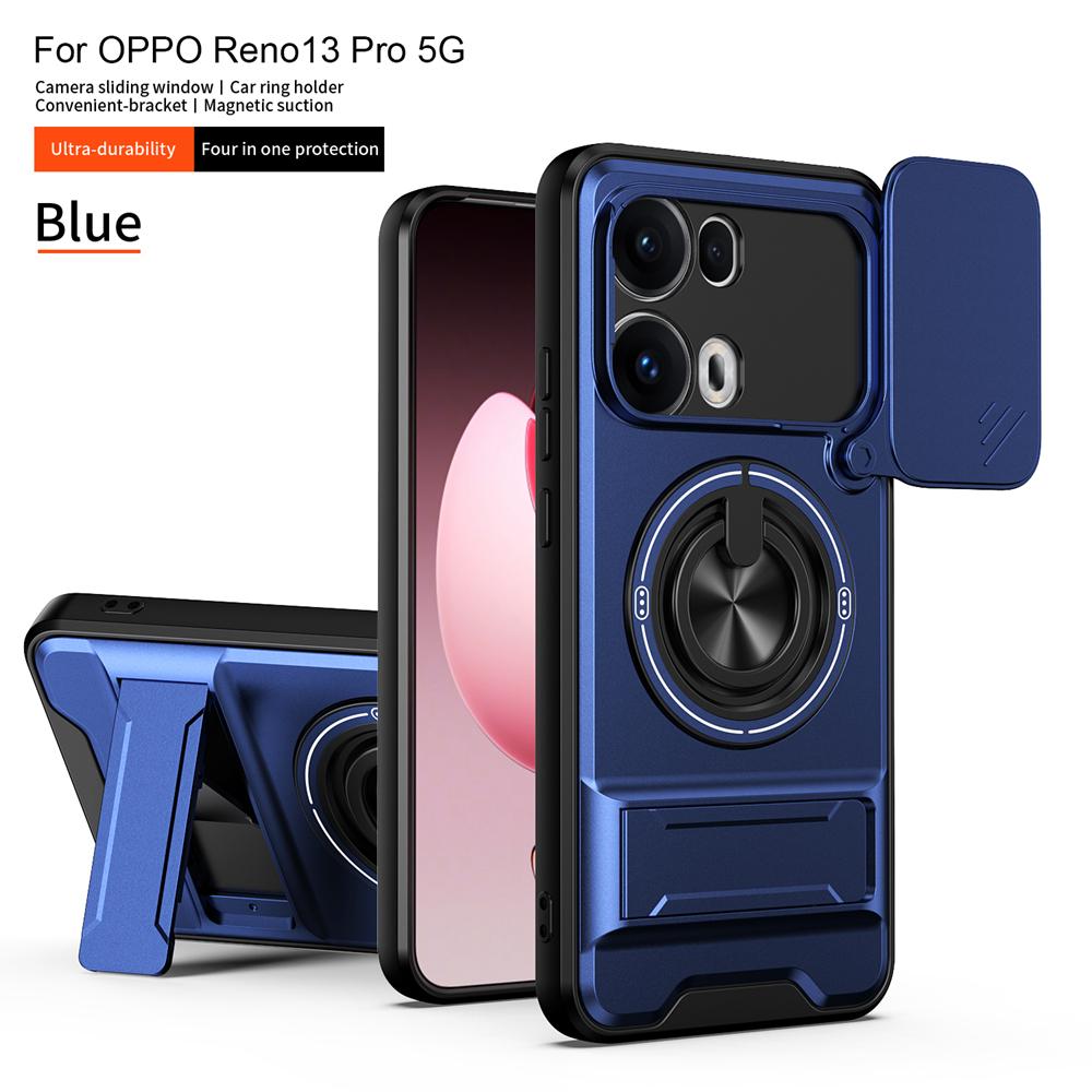KEYSION Магнитный чехол для телефона OPPO Reno13 Pro 5G Reno13 F 5G Защита камеры со сдвижной крышкой Вертикальная подставка Кольцо Ударопрочный чехол