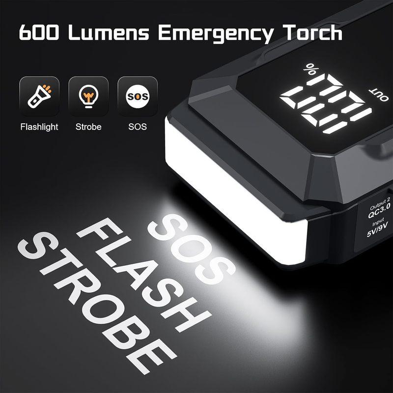 Пуско-зарядное устройство 4000A для 12В автомобилей, Power Bank с ЖК-дисплеем и светодиодной подсветкой, Безопасно для автомобилей/грузовиков/лодок