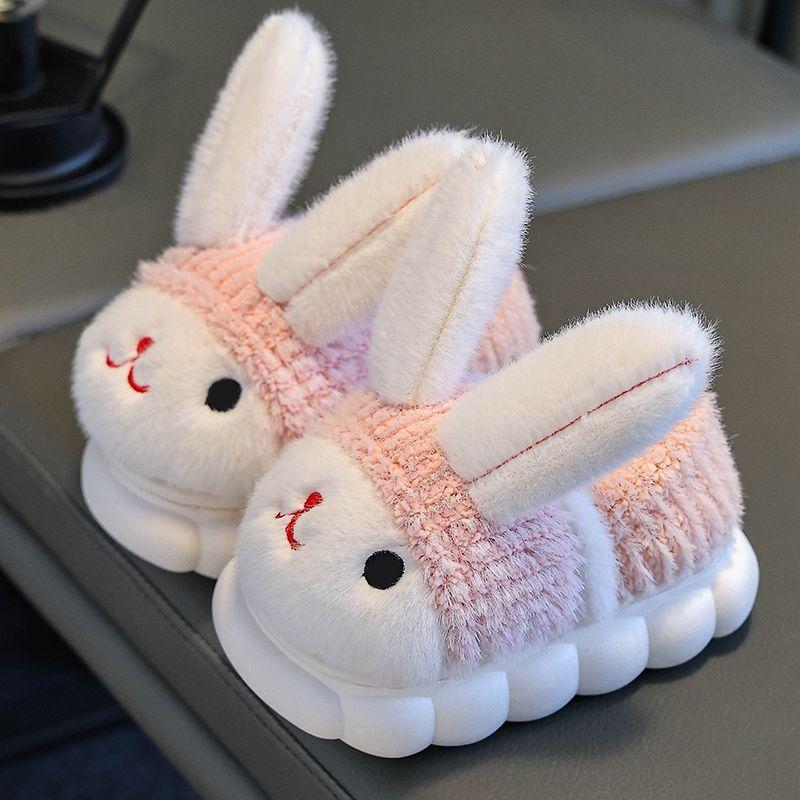 Детские теплые нескользящие хлопковые тапочки с рисунком кролика Fluffys, детские тапочки