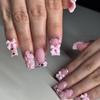 Съемные французские розовые стразы-цветы накладные ногти - Модный европейский и американский дизайн