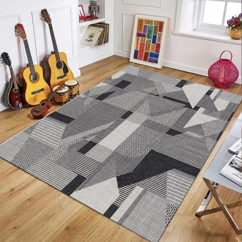 Minimalist Geometric Striped Area Rug Modern Gray Abstract Pattern Non Slip Floor Carpet for Living Room Bedroom Home Decor