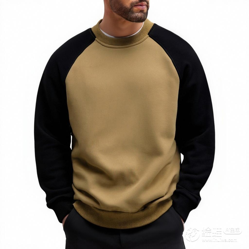 Men's And Women's Casual Color-blocked American Retro Round-neck Hoodie, Men's Long-sleeved Base Layer And Pullover Hoodie