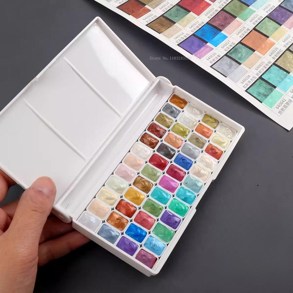 48 Colors 1ml Pearlescent Solid Watercolor Paint Artist's Art Supplies Outdoor Sketch Hand-painted Watercolor Painting Creation