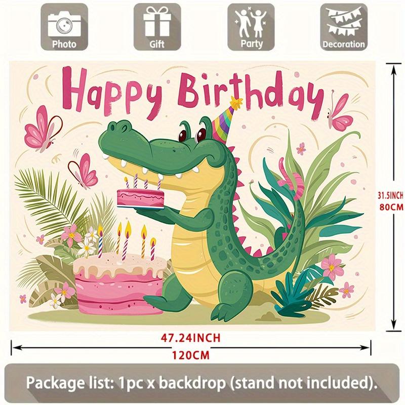 Green Crocodile Birthday Banner, Cartoon Backdrop Wall Decor for Kids Party
