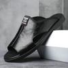 2025 Summer New Men Slippers Luxury Leather Men Sandals Comfortable Soft Sole Beach Shoes Fashion High Quality Men Flat Sandals