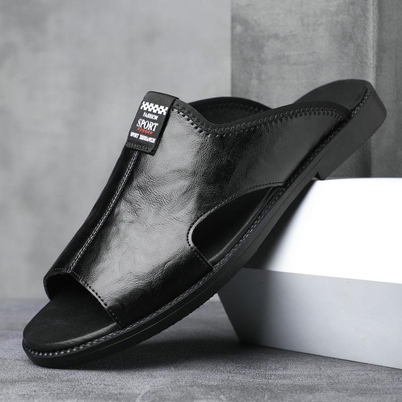 Модные новые мужские сандалии, повседневные дышащие туфли для вождения, нескользящие кожаные шлепанцы, удобная летняя трендовая обувь