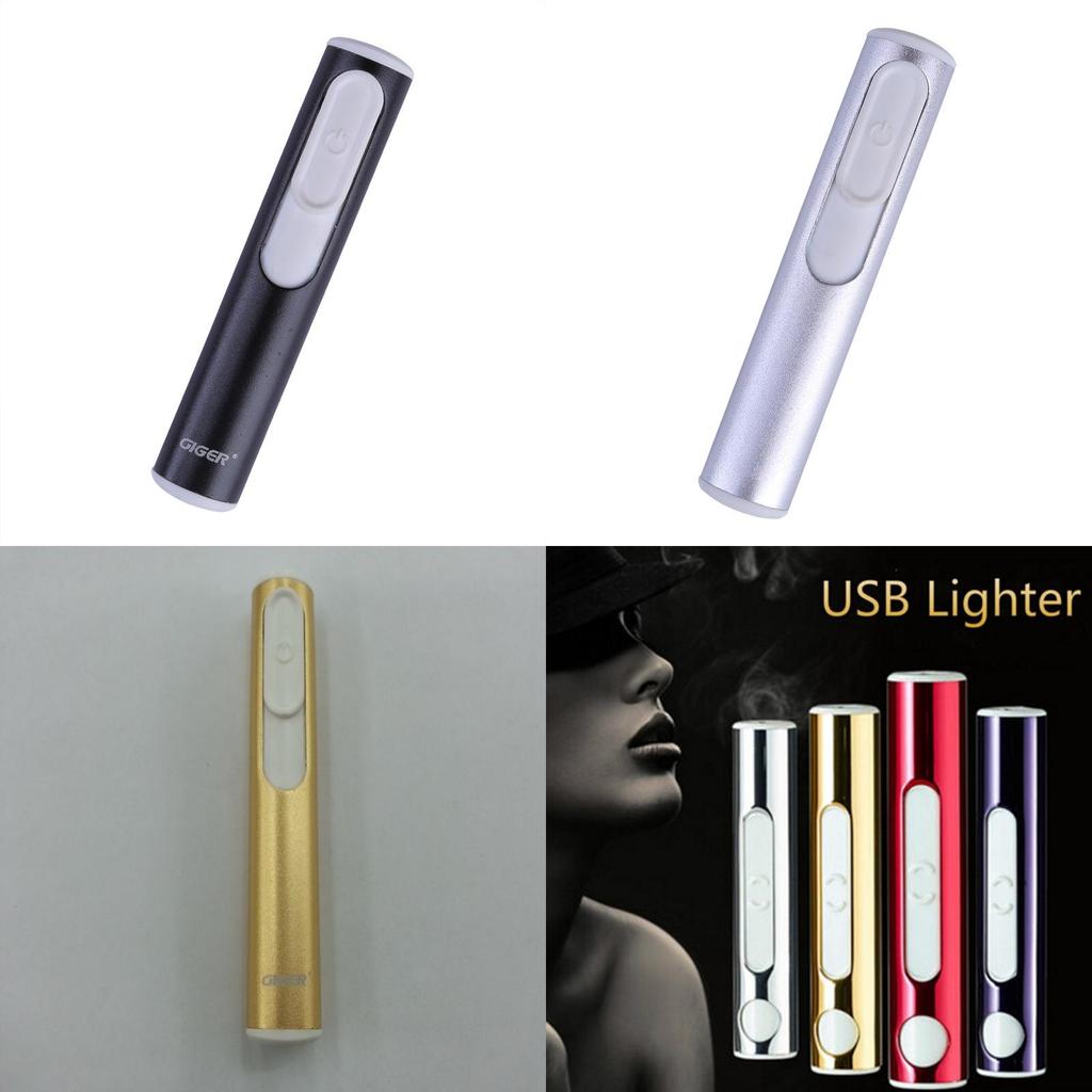 Металлическая серебристая зажигалка с USB-зарядкой, электронная, мини, ветрозащитная, дуговая