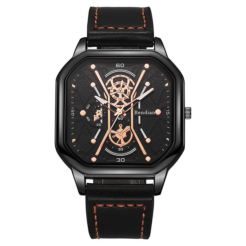 Fashion Square Big Dial Men Watches Luxury Leather Strap Sport Quartz Watch Casual Man Wristwatch Clock Gifts Montre Homme