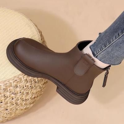 Женские ботильоны челси 2025 новые ботинки мартин осень и зима британский стиль на толстой подошве универсальные бархатные теплые ботинки на мягкой подошве