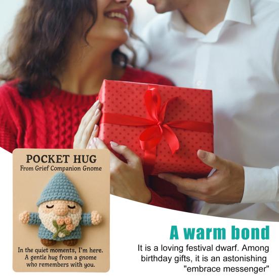 Pocket Hug Gnome Handmade Crochet Gnome with Inspirational Positive Card Mini Stress Relief Companion Doll Encouragement Gifts for Family Friends