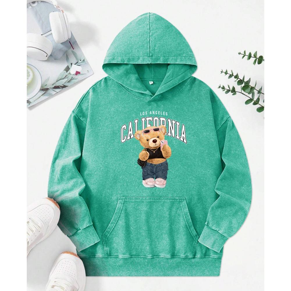 Los Angeles California Street Bear Print Women Hoody Pocket Fashion Pullover Casual Oversized Hoodie Cotton Clothes