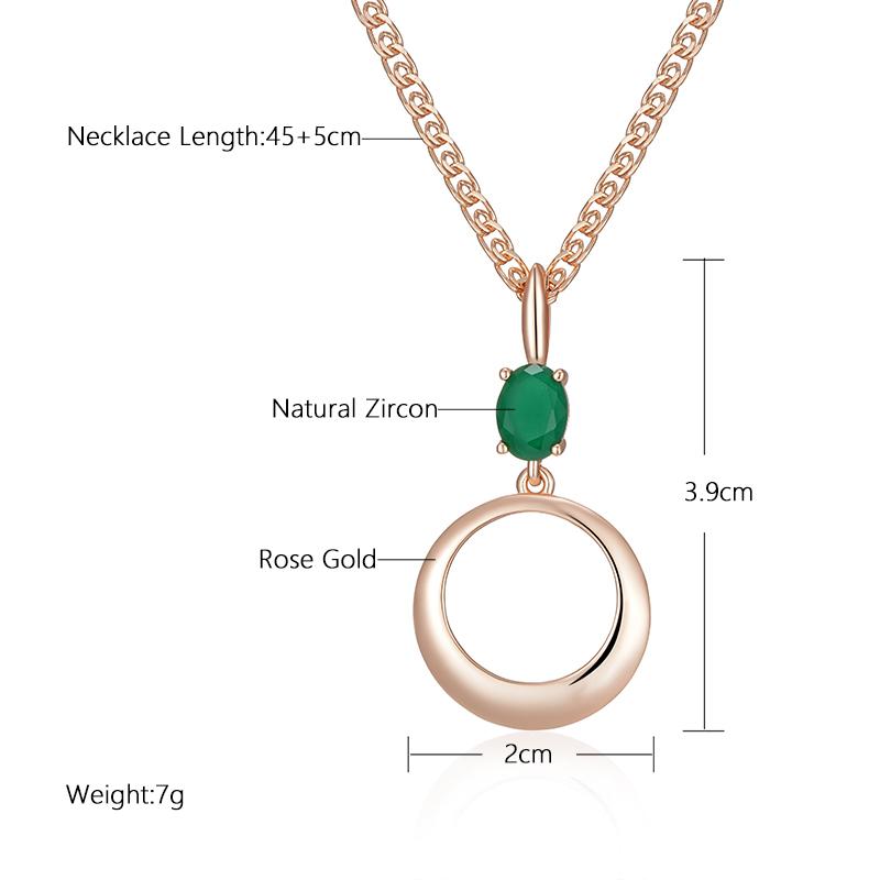 Классическое богемное колье из розового золота с цирконом глубокого зеленого цвета и ажурным круглым кулоном для женщин