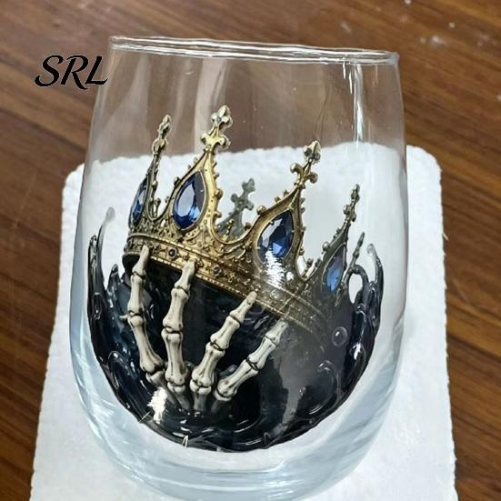 Artistic Beach House Kitchen Accessories Pirate Theme Stemless Wine Glass, 425ml Capacity, Marine Inspired Design Life Themed Gifts Borosilicate Glass