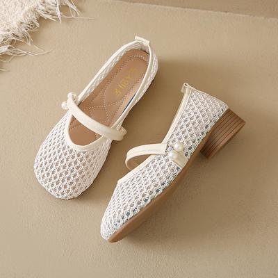 Французские сетчатые туфли Мэри Джейн с жемчугом женские 2025 новые в маленьком ароматном стиле универсальные дышащие полые туфли на ремешке