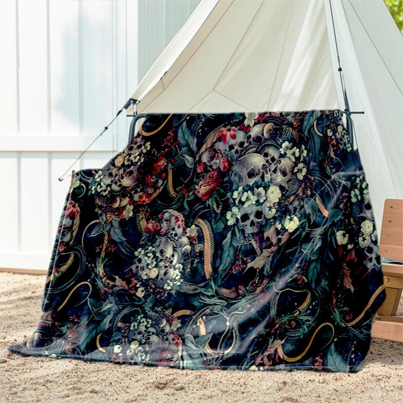1pc skull pattern blanket, all season lightweight home office outdoor nap multifunctional blanket