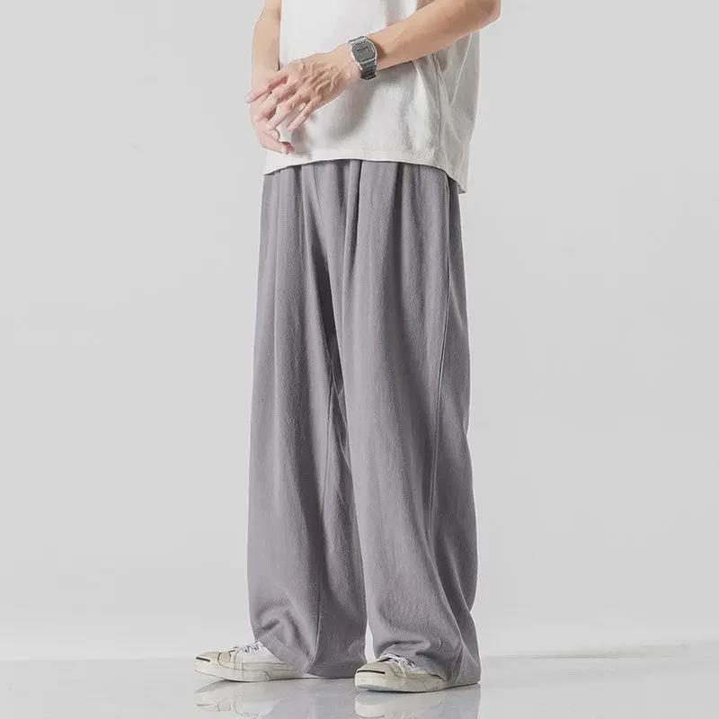 Men's Cotton & Linen Wide-Leg Summer Trousers - Lightweight, Loose-Fit, Chinese Style.