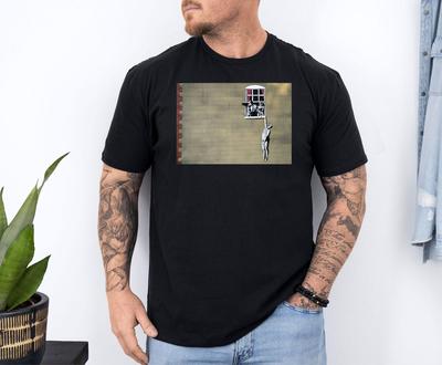 Banksy Naked Man Hanging Graffiti Art Tee – Brick Wall Urban Streetwear Gift Unisex Men Women Shirt 4352PC