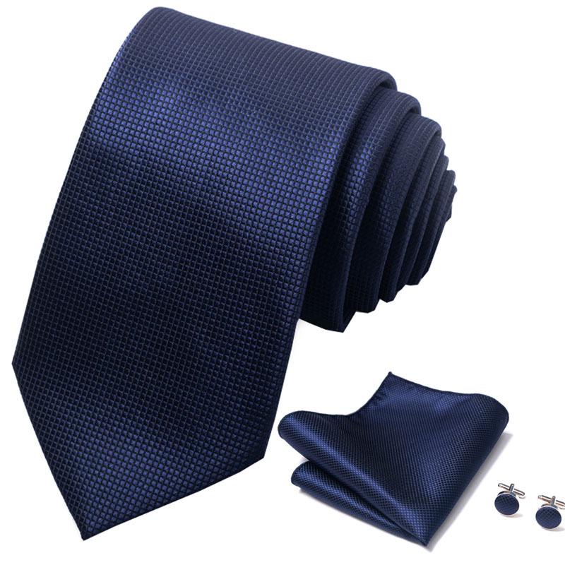 Men's 8cm Solid & Polka Dot Plaid Tie Set with Cufflinks & Pocket Square