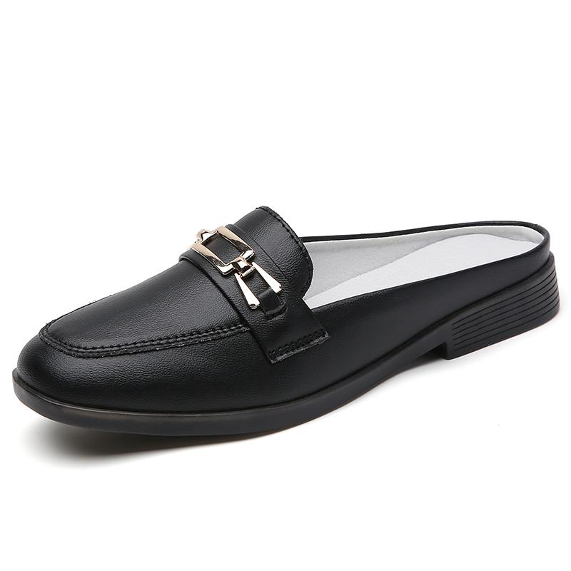 Fashion New Spring and Summer Half Slippers Leather Women Casual Flat Shoes Light Non-slip Walking Large Size Women Sandals Single Shoes