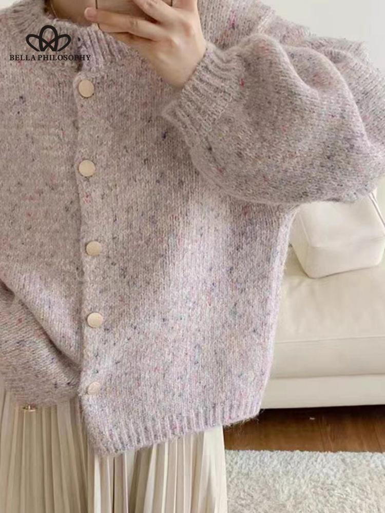 Элегантный кардиган, женский повседневный свитер, ретро-серый однотонный свободный карман, однобортный, с круглым вырезом, модный универсальный джемпер, женские топы, верхняя одежда