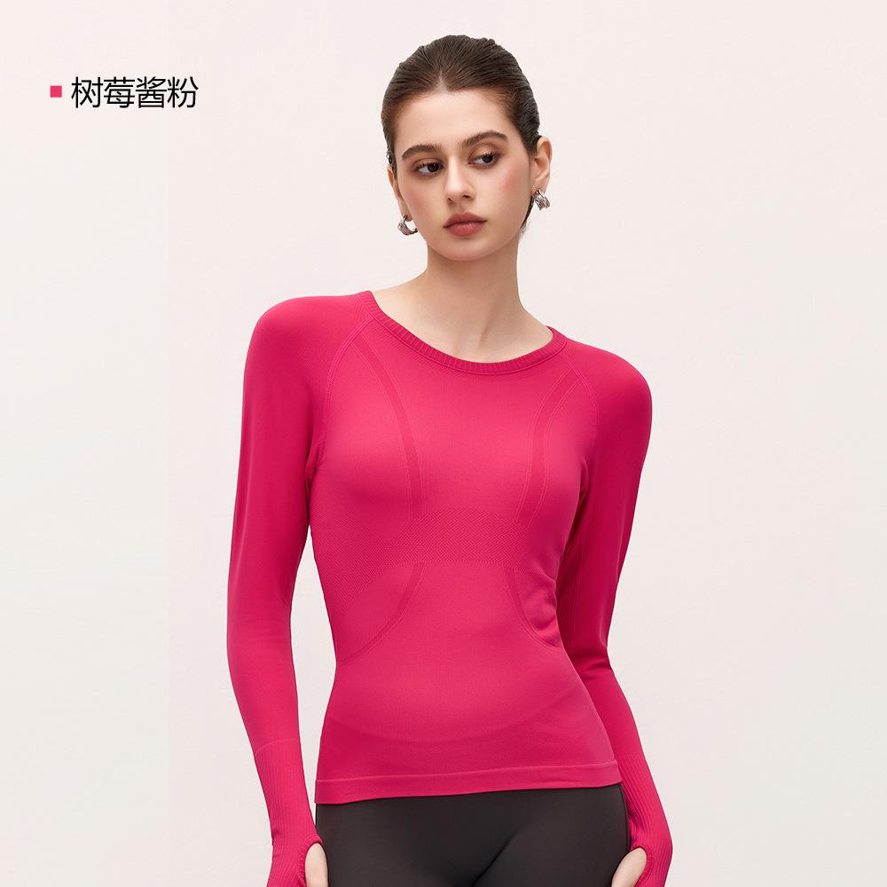 Seamless nude slim yoga top women's thin running sports fitness long-sleeved T-shirt waist tight yoga clothes
