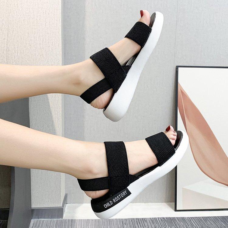 Round Summer Toe Women Sandals Elastic Stretchy Sports Sandals Flat Bottomed Beach Shoes 3540