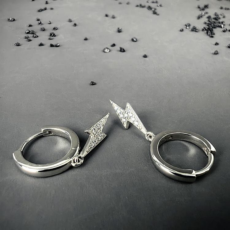 GRA Fine Jewelry Unisex Rhodium Plated 925 Silver Huggie Hoop Earrings with Flash Lightening VVS Moissanite Diamonds for Women