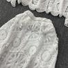 Dimanaf New 2025  Skirt Suit Women Knitting Beach Short Sleeve Lace Hollow Out Sexy O-Neck Hollow Summer Style Tops Tees Loose Basic