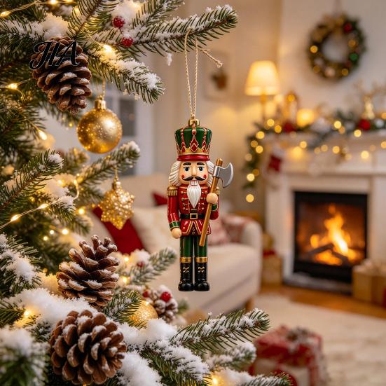 Vintage Soldier Figurine Christmas Nutcracker Ornament, Wooden Hanging Decoration, 2D Flat Xmas Reusable Tree Pendants Pendant for Tree, Holiday Party