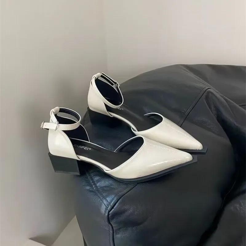 Summer 2025 New Women Black Fashion Sandals Woman Heels Pumps Sexy Pointed Toe Sandalias Female Low Heels Shoes