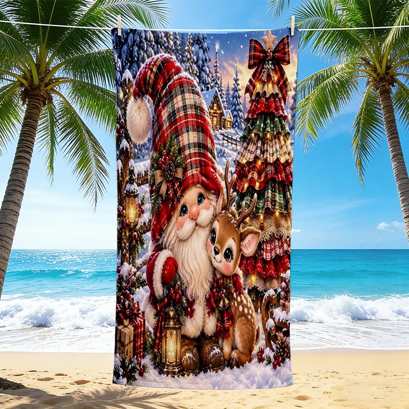 1Pc Christmas Gnome Deer Beach Towel Quick Dry Multiuse For Beach Pool Gym Yoga Home Travel Christmas Halloween Xmas Gift S1153