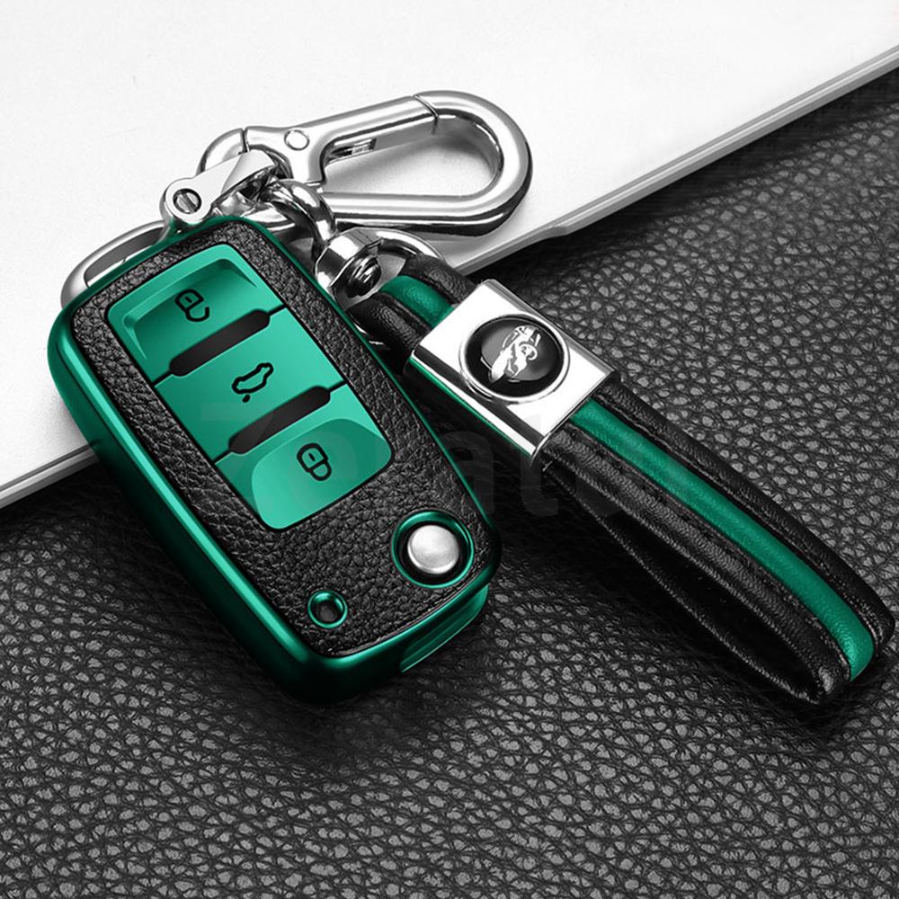 2/3 Buttons TPU Leather Car Key Case Cover Shell Fob Bag for VW Volkswagen Polo Tiguan Passat Golf Jetta Lavida Skoda Octavia