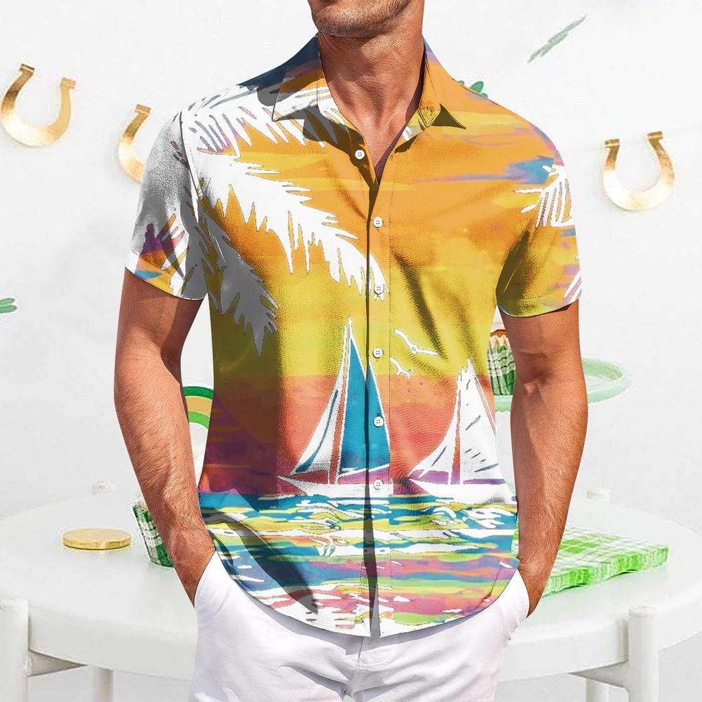 Men's Casual Short-sleeved Shirt Slim Fit Stylish Men's Hawaiian Print
